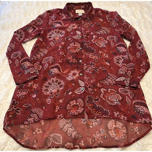 Women's LOFT Outlet Petite Sheer Collared Floral Blouse 100% Polyester Size SP - Picture 11 of 14